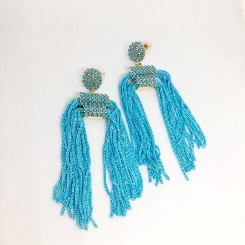 Handmade blue tassels earrings